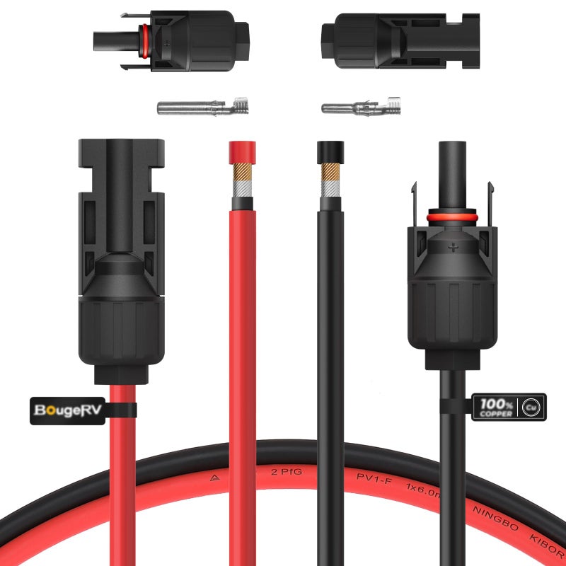 BougeRV 10 Feet 10AWG Solar Extension Cable with Female and Male Connector with Extra Pair of Connectors Solar Panel Adaptor Kit Tool (10FT Red + 10FT Black) - Image 1